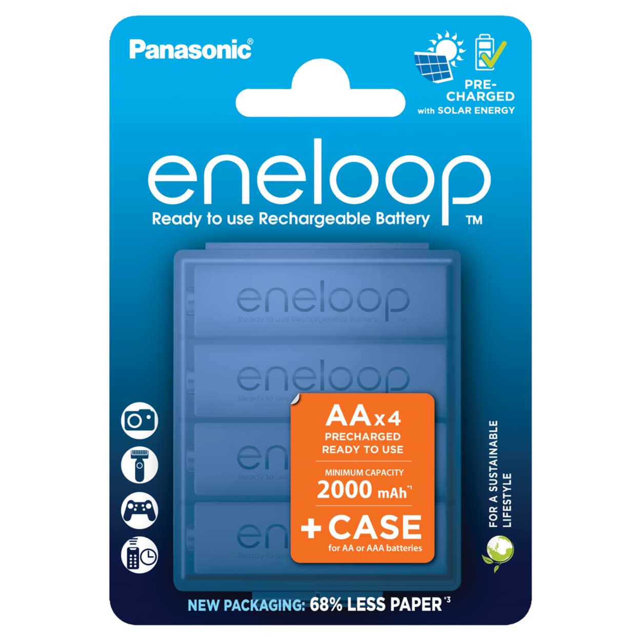 Pile rechargeable NiMH, mignon, AA, HR06, 1,2 V/2000 mAh préchargée, boîtier de pile inclus, blister de vente au détail (paquet de 4)