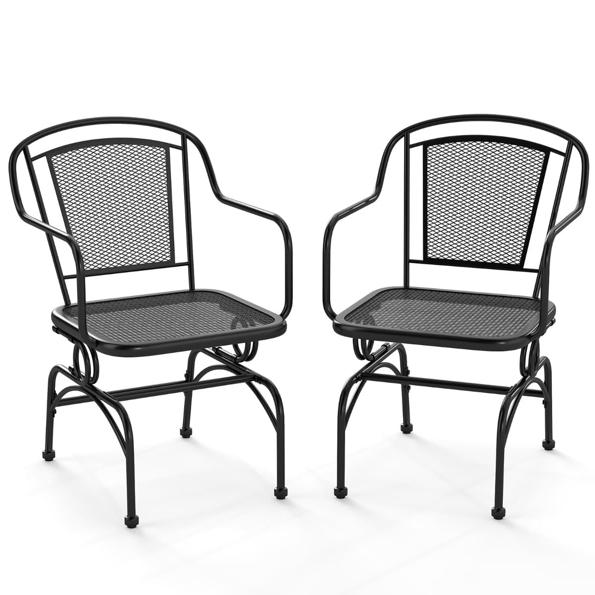 CostwayEnsemble de 2 Chaises à Bascule avec Dossier et Assise en Résille Accoudoirs Structure en Métal Thermolaqué Charge 150kg Noir