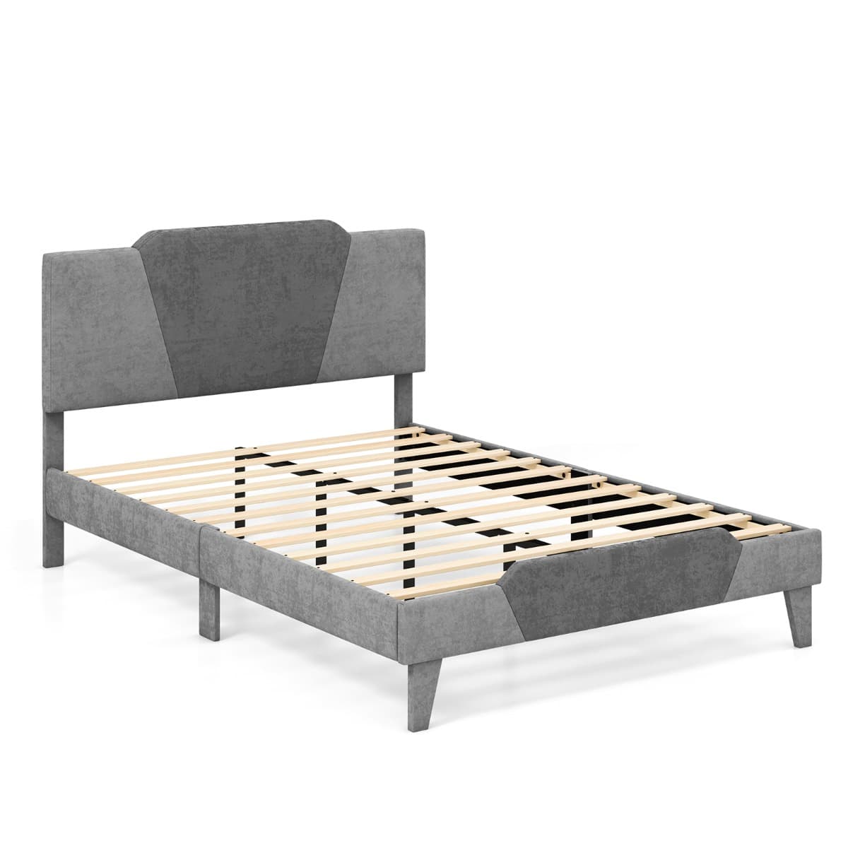 Lit Adulte en Velours 140x200CM avec Tête de Lit Lit Rembourré Double avec Sommier à Lattes en Bois