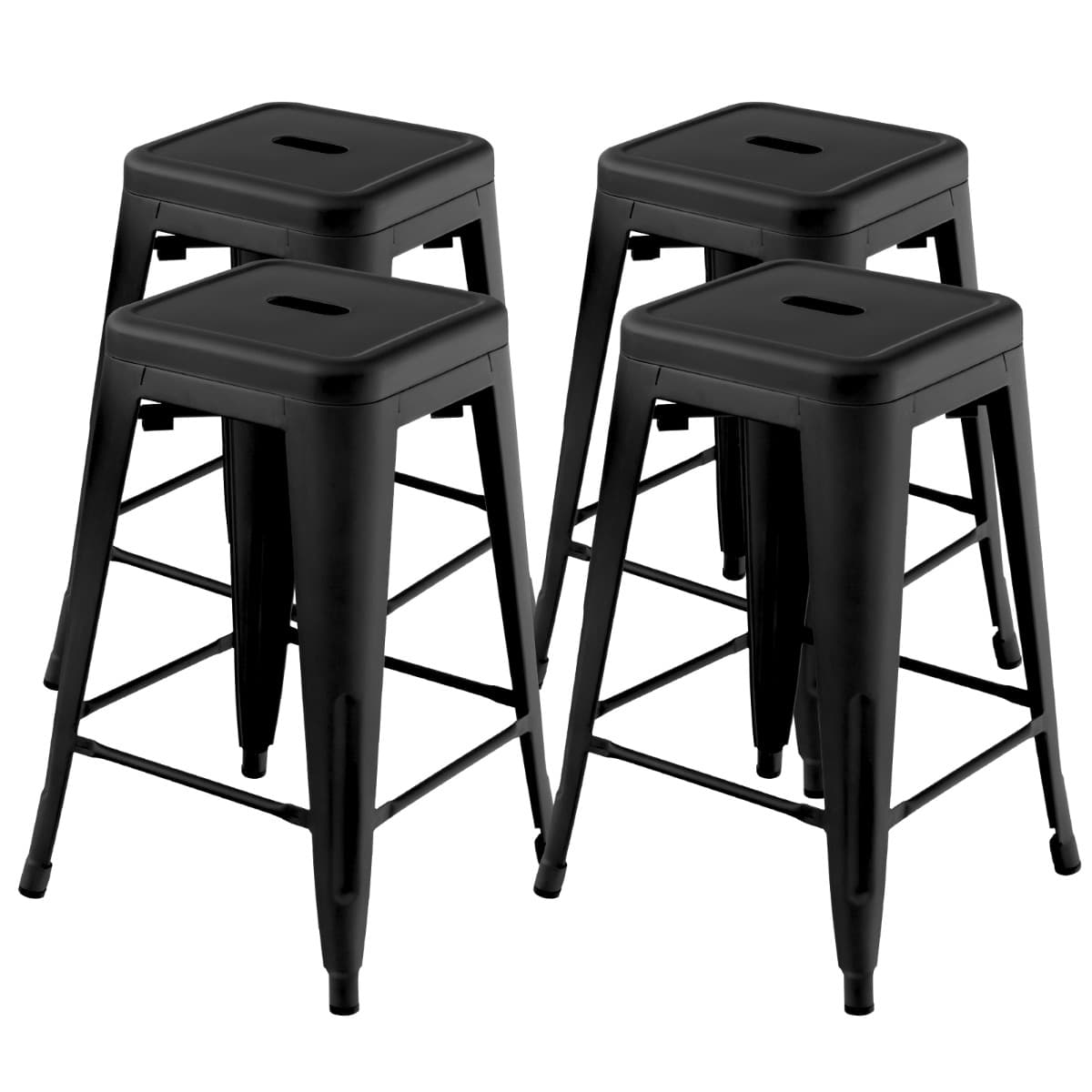 Lot de 4 Tabourets de Bar 61 CM Tabourets en Métal à Hauteur de Bar Coussinets en Caoutchouc Sans Do