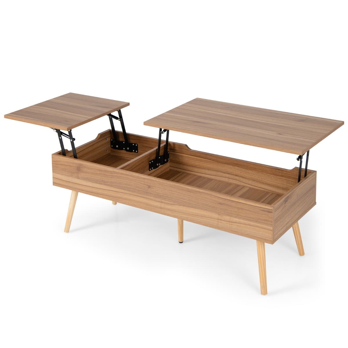 CostwayTable Basse avec 2 Plateaux Relevables 110 x 49 x 42 CM avec 2 Compartiments Cachés et 5 Pieds en Bois Massif Capacité de 106 kg Marron
