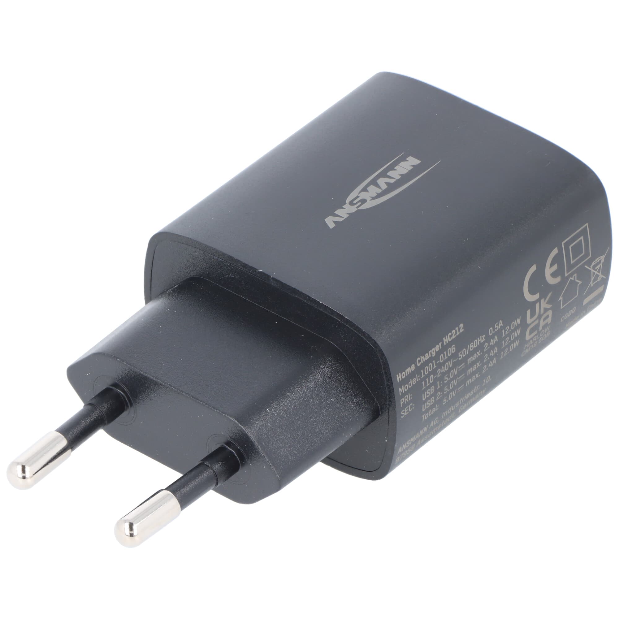 Chargeur USB Ansmann HC212, 2 ports USB, 12 W, noir
