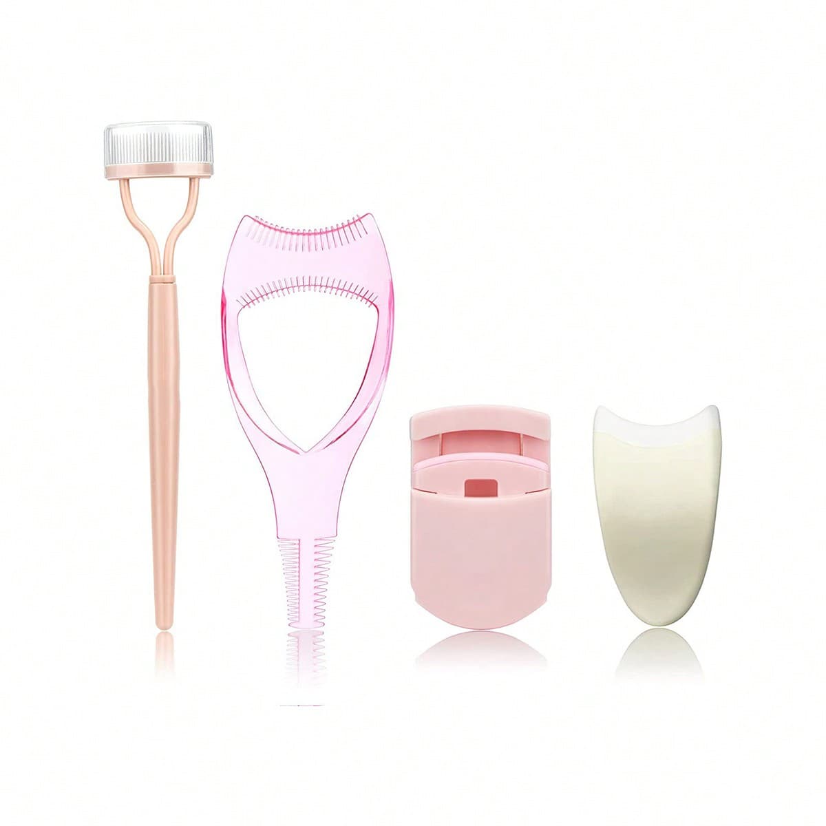 Ensemble d'outils de cils 4 pièces - Peigne à cils + Applicateur de mascara + Recourbe-cils grand angle + Aide aux faux cils, boucle naturelle,