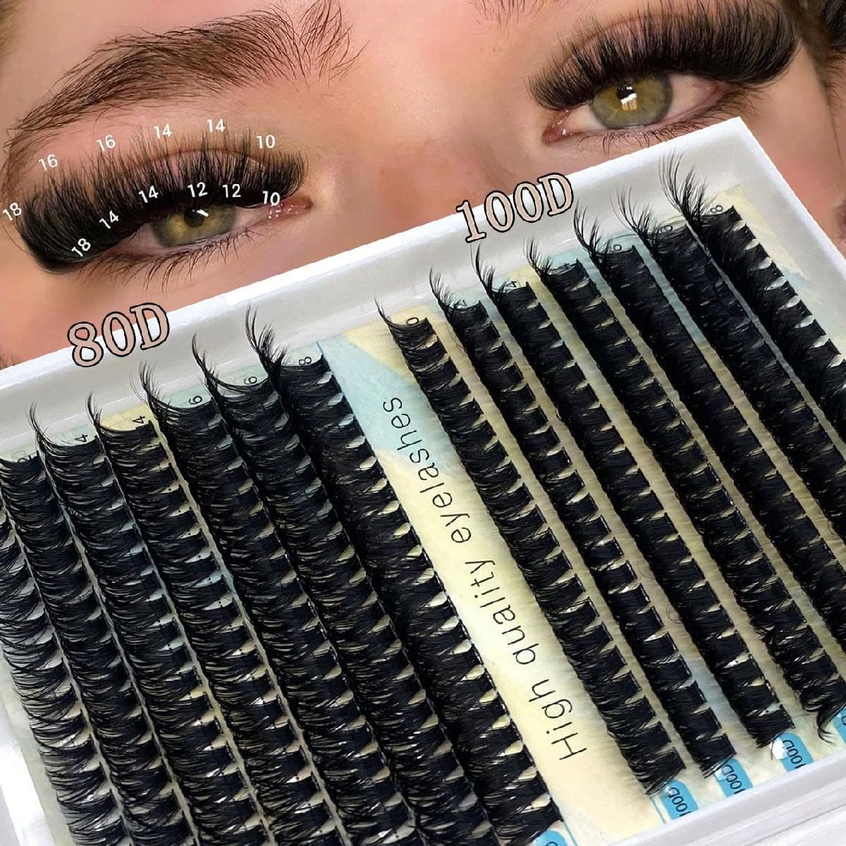 14 Rangs 80+100 Fils 280 Regroupements de cils bouclés D/DD doux et épais, longueurs mixtes 10-18mm, faux cil individuel en boîte en plastique
