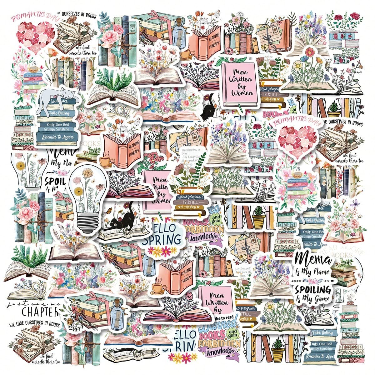 30 pièces Stickers de fleurs et de livres de style américain rétro, recommandations de petites décorations, autocollants décoratifs créatifs