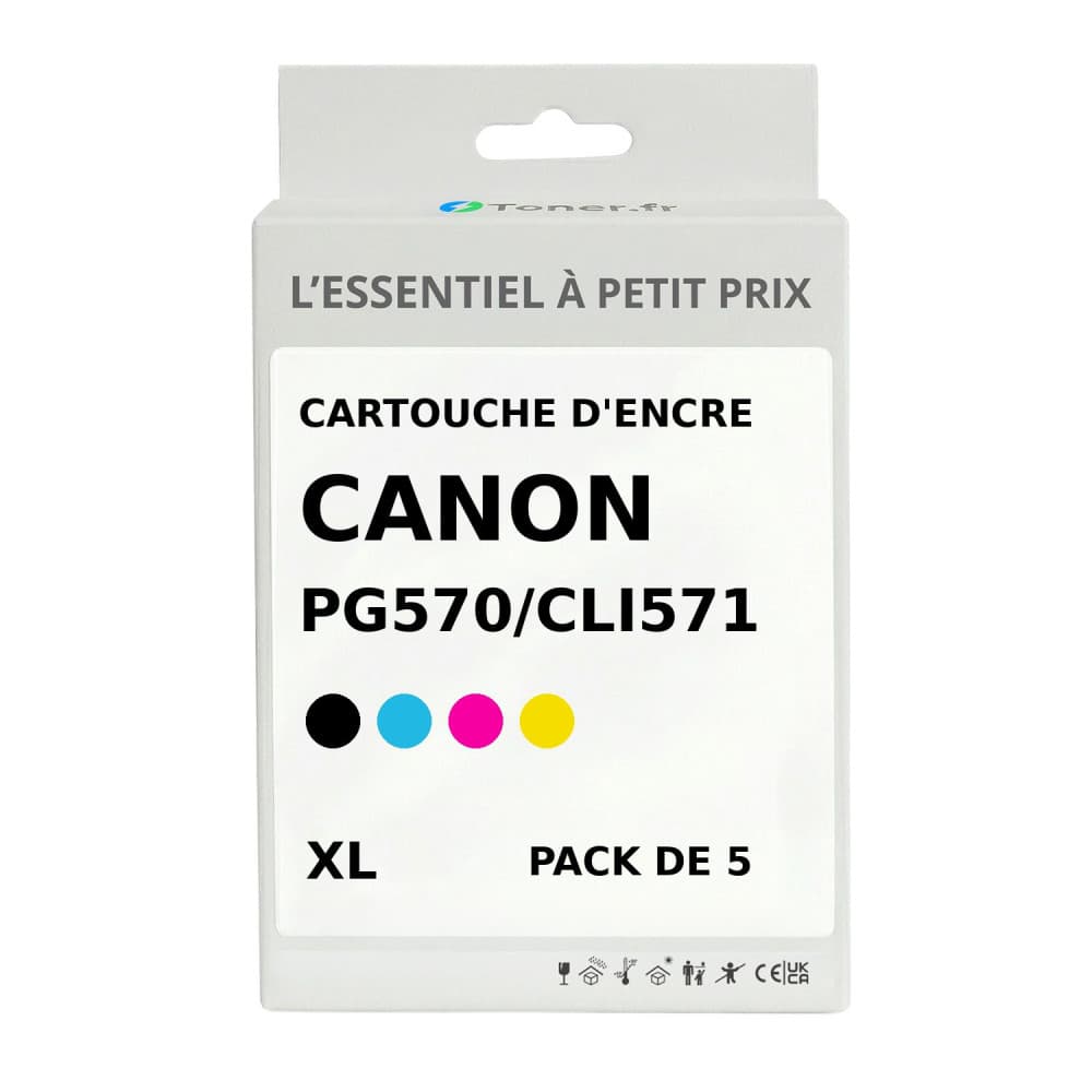 Pack de 5 cartouches d'encre compatibles Canon PGI570/CLI571 XL Noir et couleurs
